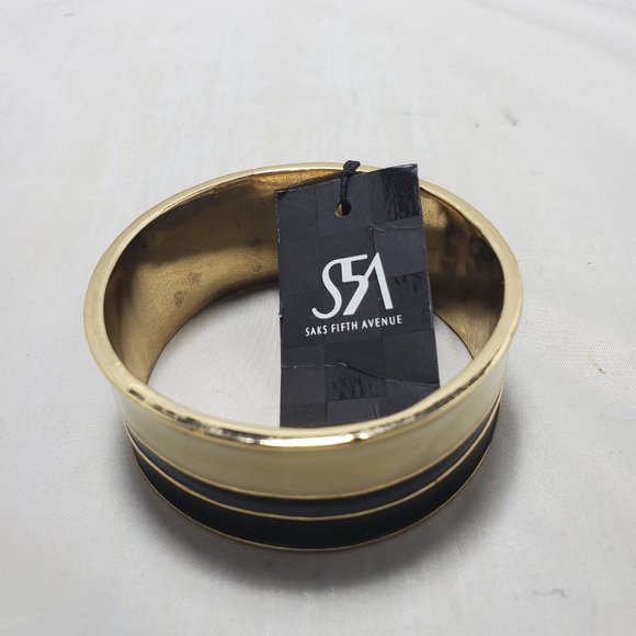 Saks Fifth Ave Black/Taupe enamel bangle bracelet - Picture 3 of 4